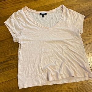 🆓 Express Women’s V Neck Top Short Sleeve Small Light Pink Blush 🆓 w/ purchase